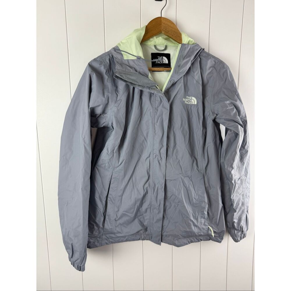 The North Face Women's Gray Green Full Zip Windjacket Hooded Jacket Small